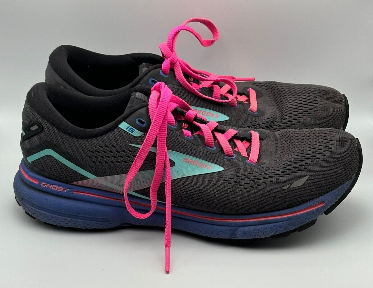 U Brooks Ghost 15 Womens 9B Gray Pink Running Sneakers 1203801B079