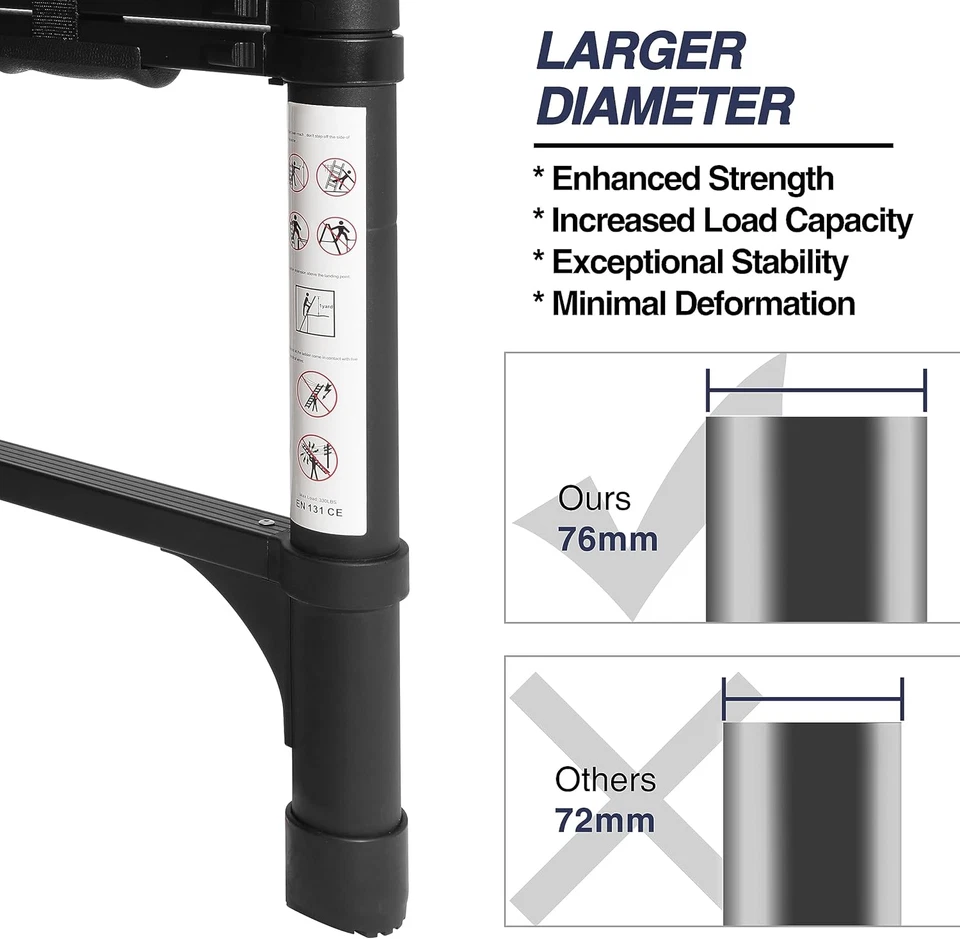 Escalera telescópica de aluminio 12.5 ft, portátil,330 lbs,para hogar y exterior - Image 2 of 4