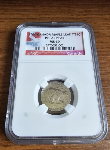 1999 Canada Platinum Maple Leaf 1/4 Oz $10 Polar Bear NGC MS69