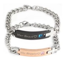 His Beauty Her Beast Stainless Steel His and Hers Love Couple Bracelet Bangle
