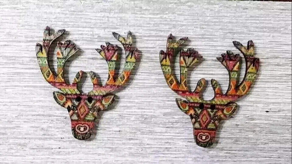 wood deer antlers elk buttons sewing 2 holes 1 1/4 inch (#set 1) 2pc new - Image 2 of 2
