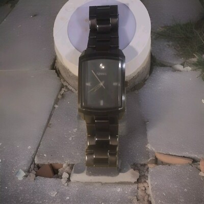 Fossil Strap Watch Men Black Rectangle Stainless 50M FS-4483