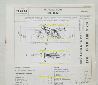 SWM 125 Trial 1978 scheda omologazione DGM originale