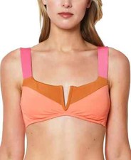 Sanctuary Bikini Top Swimsuit Block Party V-Wire Orange Pink SZ S