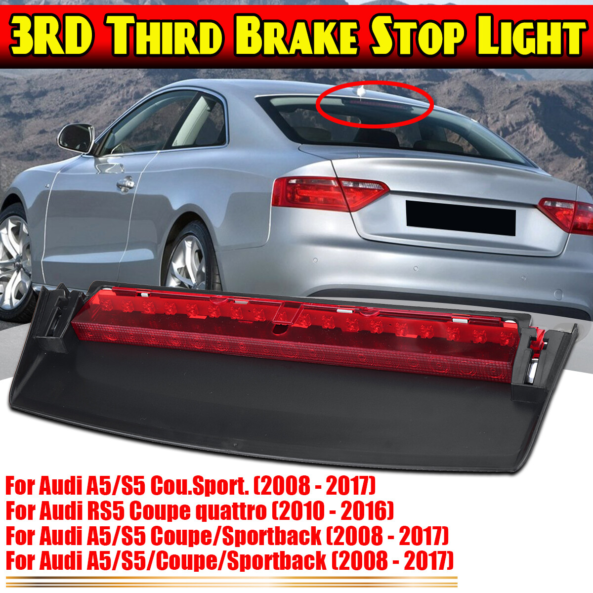Red LED Rear High Mount Third Brake Light Lamp For 2008-2017 Audi