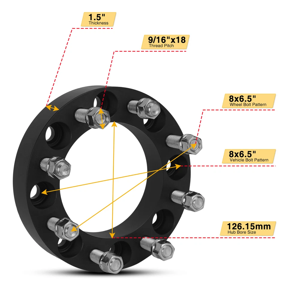 4Pcs 1.5" Wheel Spacers 8x6.5 9/16"x18 for Ford F-250 F-350 Dodge Ram 2500 3500 - Image 2 of 4