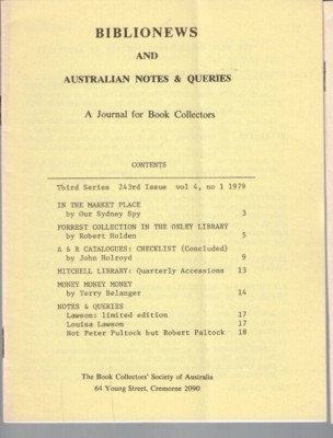 BIBLIONEWS AND AUSTRALIAN NOTES & QUERIES , # 1 , 1979