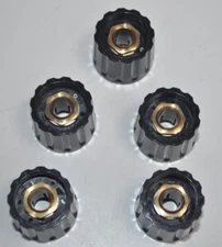 Lot of 5 NOS ELMA 3.65mm Shaft Dia - Round Black Knobs 21mm Diameter 020-D-4520