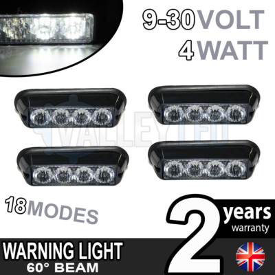 4 x 4 LED Warnmodul Leuchtfeuer WEISS Recovery Strobe 12V/24V Gefahr LKW Van