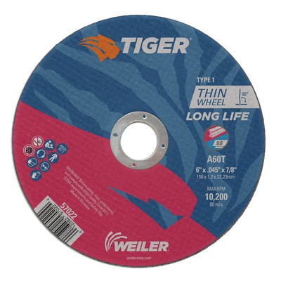 Weiler 57022 6'' x .045'' Tiger  Type 1 Thin Cutting Wheel, A60T, 7/8'' A.H.