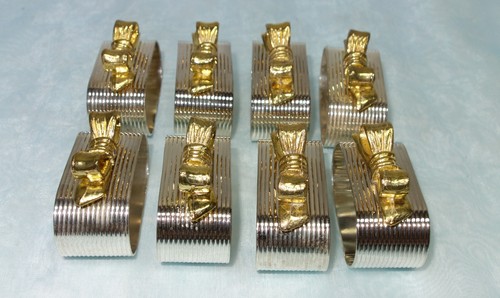 8 servilleteros plateados con lazo dorado - Mesa decorativa vintage - Imagen 1 de 5