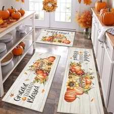 HEBE Fall Kitchen Rugs Sets of 3, Non Slip Pumpkin Kitchen Rugs and Mats, 