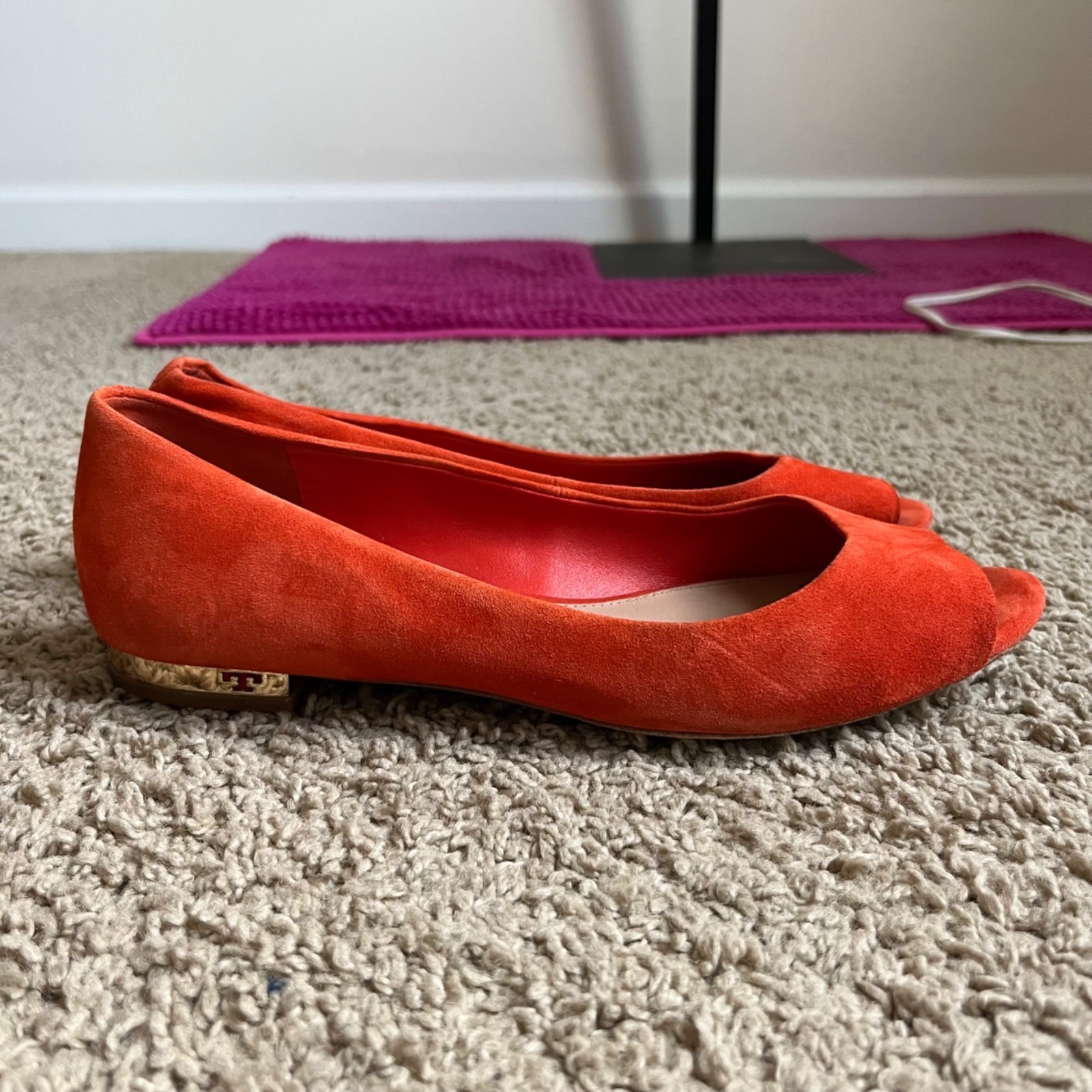 Tory Burch Salinas Royal Suede Peep Toe Ballet Flats in Samba Orange Size 8 thumbnail 2