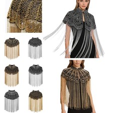 1Pc 20s Women Long Fringed Shawl Sequin Beaded Tassel Evening Cape Flapper Wrap