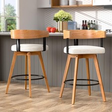 Modern Wooden Bar Stools Set of 2 Counter Height Swivel Bar Stools