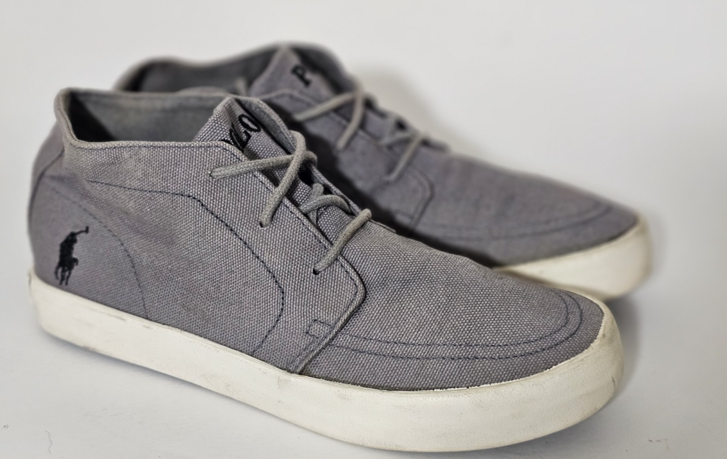 PONY Polo Ralph Lauren bambini sneakers alte stringate grigio tela kaki taglia USA 3