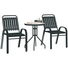 Outsunny Set Bistrot Impilabile per Patio, Set di Mobili da Giardino 3 Pezzi, Grigio