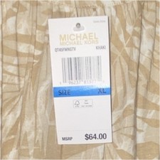 MICHAEL Michael Kors Leaf Print Dress Long Sleeve XL Khaki White