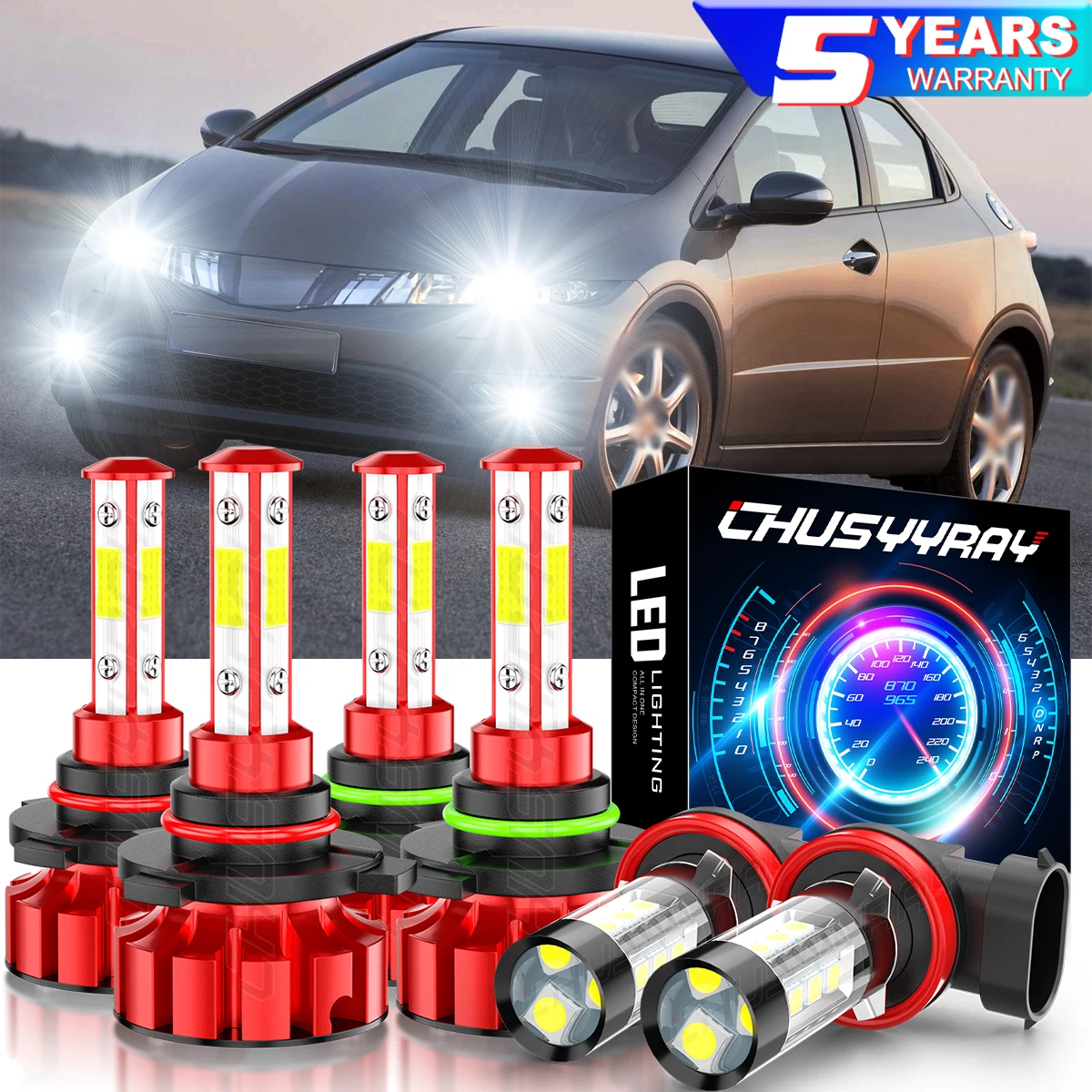 For Honda Civic 2006-2015 LED Headlight High Low Beam Fog Light Combo Bulbs Kit