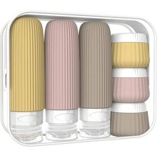 Travel Bottle Set 6 Pack 3Silicone Leak-Proof Refillable Bottles and 3Cream Jar