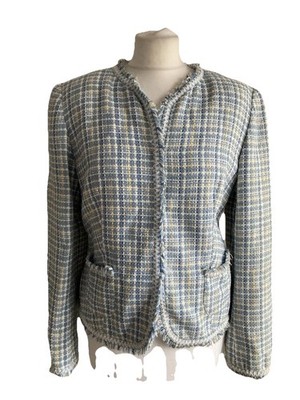 Vintage Damen Sakko UK 12/14 Blau Weiß Boucle Tweed