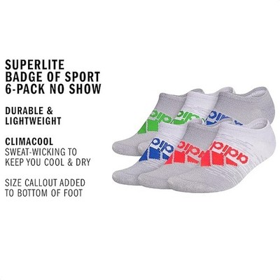 adidas Kids Superlite No Show Socks for Boys & Girls (6 Pairs) Lightweight