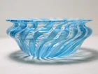 Vintage Murano Latticino Blue Ribbon Blown Art Glass Trinket Finger Bowl Dish Sm