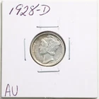 1928-D 10C Mercury Winged Liberty Silver Dime in AU Condition #6260