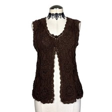 Vtg Y2K Noile Silk Floral Boho Fairy Cottage Whimsigoth Cardigan Vest Sz S