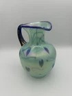 Fenton Art Glass Iridescent Green Blue Pitcher Vase Applied Handle