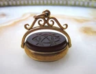 19th Century 9k Gold 9k Carnelian Monogram MC Castelian Charm Seal Carving