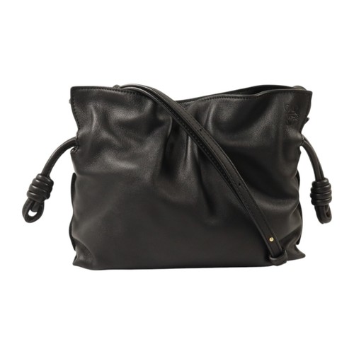 LOEWE Mini Flamenco Clutch Shoulder Bag Lambskin Leather Black