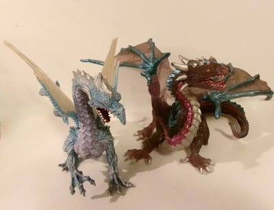 Lot Of 2 Vintage Fantasy Dragon Figurines Winged Collectible Toys Resin