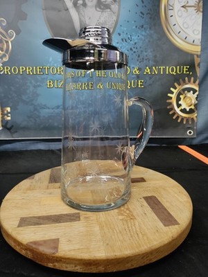 Vintage Atomic Burst Star Chill It Glass Pitcher With Chrome Lid & UV Glow