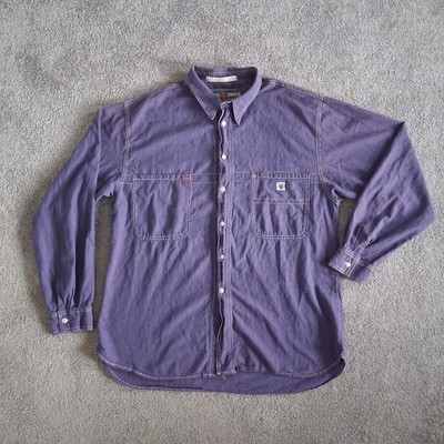 Vintage Code Bleu ''Land of the Free'' Button-Down Shirt Purple Cotton Knit XL