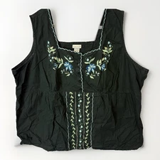 Vintage Y2K Embroidered Top 26W/28W Black Prairie Dainty Cotton Peasant Blouse