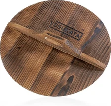 YOSUKATA Cast Iron Wok Cover - Premium 13.5" for wok 13.5", wooden 