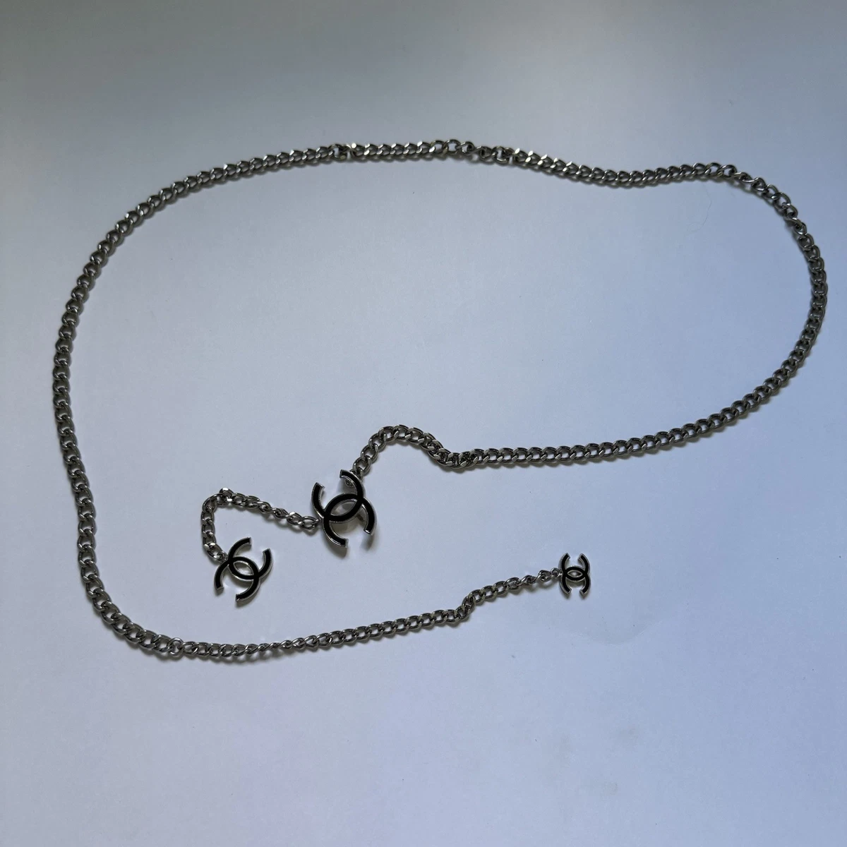 Chanel Camellia CC Logo Line Stone Chain Belt 2 Rows Silver Metal Chanel Silver Metal CC Chain Belt, 2009 Available For  main image 2