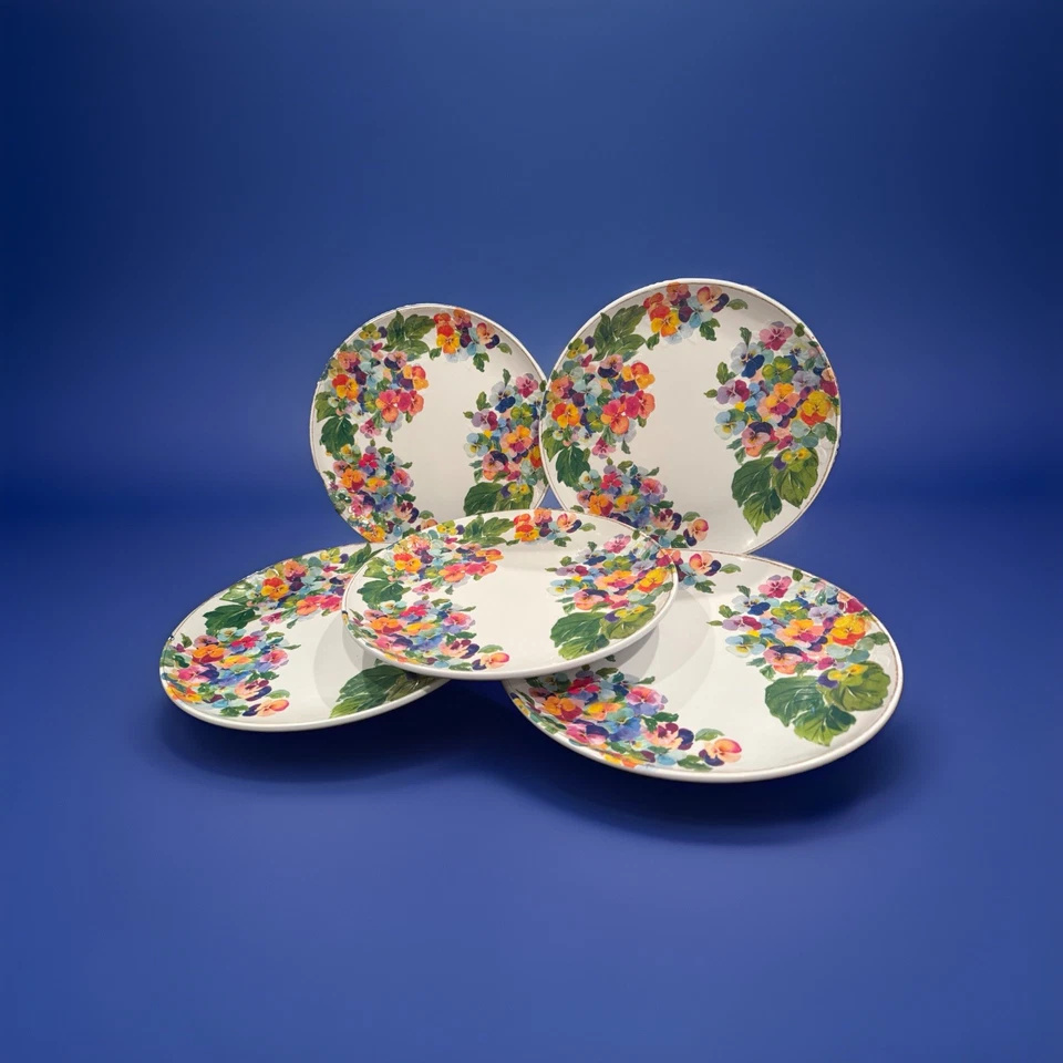 Rachel Zoe Melamina Pensamiento 14” Porción para 5 Florales Blanco Redondo (1058) Foto 2 de 4