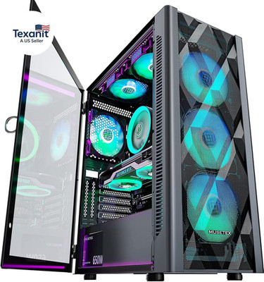 ATX PC Case Pre-Install 6 PWM ARGB Fans, Polygonal Mesh Computer Gaming Case, Op