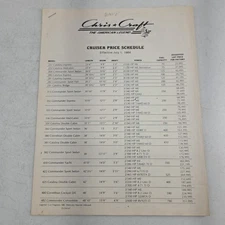 Vintage Chris Craft Cruiser Price Schedule July 1 1984 Motor Yacht Commander