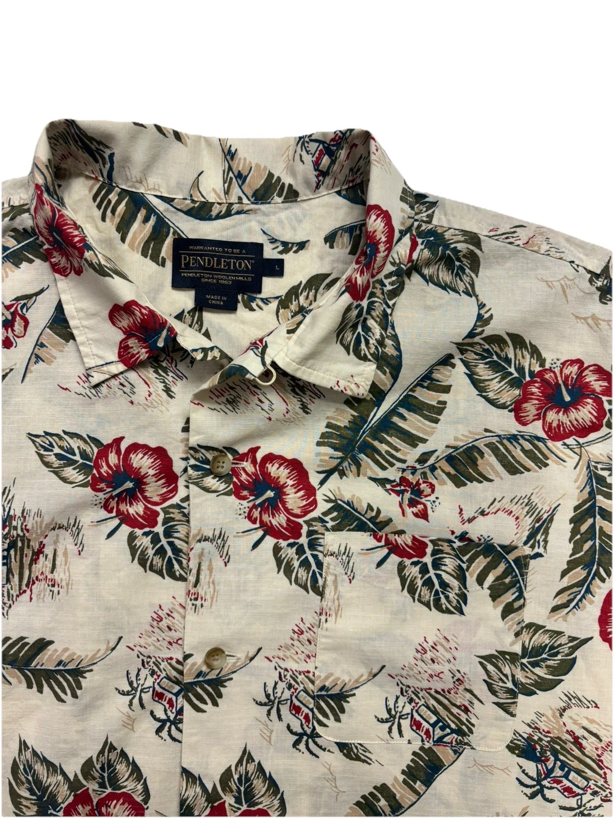 Pendelton Hawaiian Button Up Shirt Mens L Floral Short Sleeve Pocket Vacation