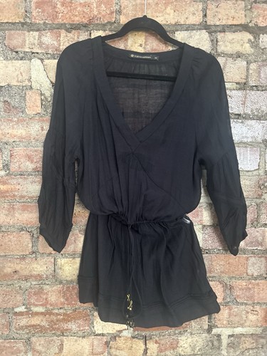 Vix Paula Hermanny Black Semi Sheer Kaftan Beach Cover Up Tunic Top S UK 10-12 - Picture 22 of 24