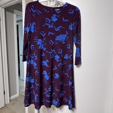 Lauren Ralph Lauren dress womens 6 deep maroon/blue fairycore long sleeves  