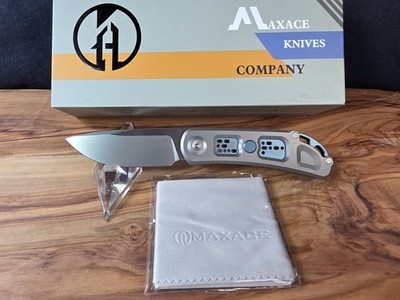 Maxace Knives Big Fella W/ Gray Titanium & Blue  Inlays & Magnacut Blade Folder