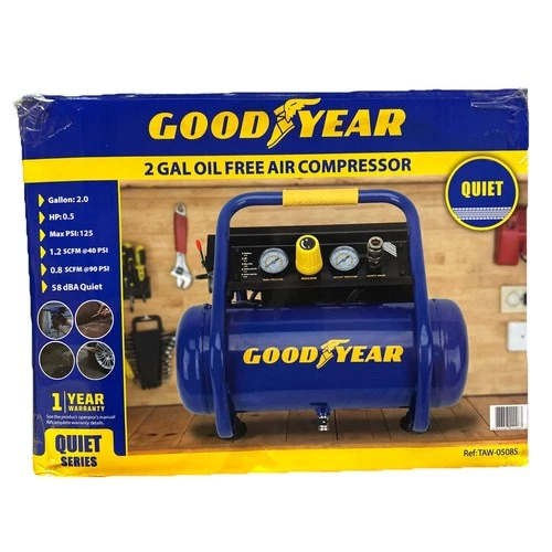 Goodyear 2-Gallons Portable 135 PSI Hot Dog Quiet Air Compressor