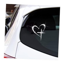Love Cross Car Sticker, 4.7" x 5.9" Bling Love Heart Waterproof Vehicle Silver
