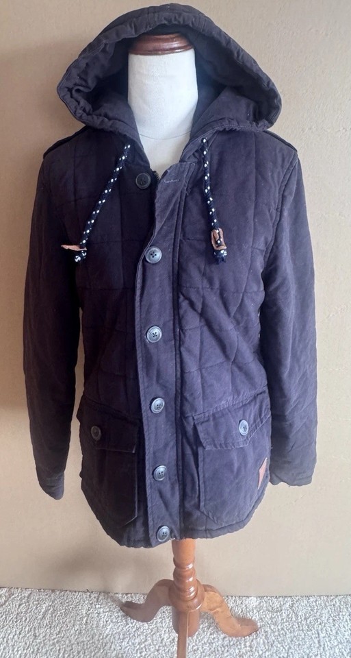 Womens Black Padded Warm Element Coat Jacket Size 12 Button Zip