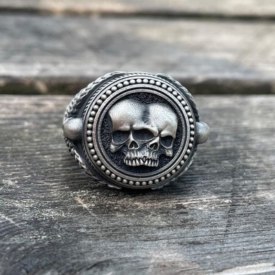 Memento Mori Gemini Skull Ring 925 Sterling Silver Oxidized Ring Duty Free