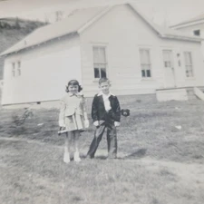 Photo Well Dressed Girl Boy Dog Snapshot Nice Outfits Fashion c1950s Vintage